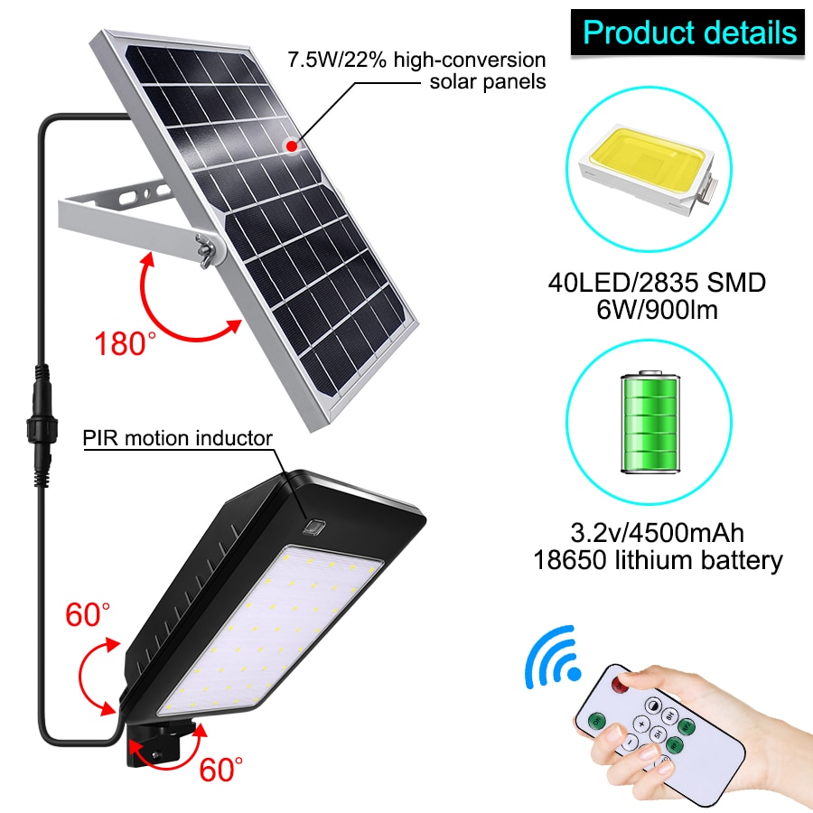 Solar Security Light 900 Lumens Outdoor Indoor Solar Powered Floodlight Waterproof Street Lamp with Remote Control for Garden