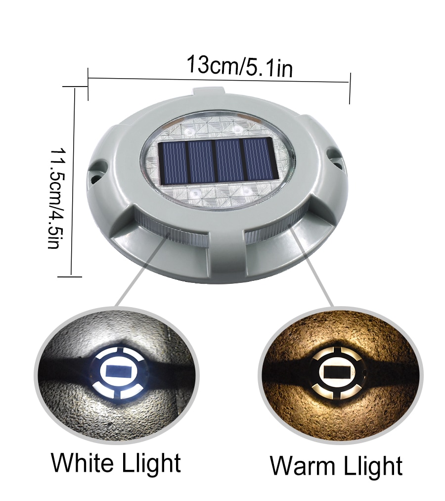 Solar Road Stud Lighting Aluminum 4-LED Outdoor Road Driveway Dock Path Ground Light Lamp Warm White And White Light