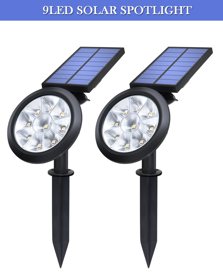 Solar Spotlights Solar Garden Light Outdoor Waterproof 9 LED Landscape Lighting Solar Wall Light for Yard Driveway Lawn