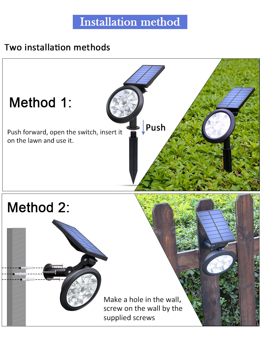 Solar Spotlights Solar Garden Light Outdoor Waterproof 9 LED Landscape Lighting Solar Wall Light for Yard Driveway Lawn
