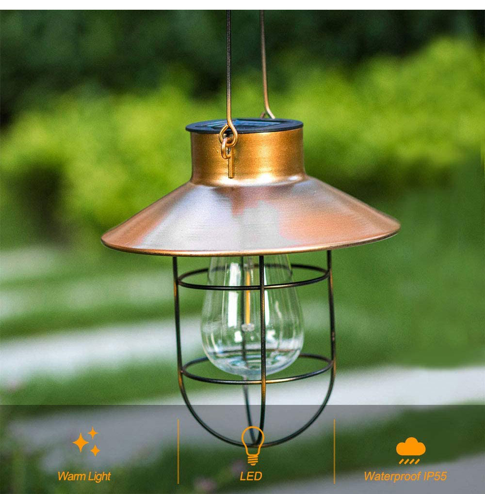 Solar Tungsten Bulb Lantern Lamp Outdoor Hanging Vintage Metal Waterproof Solar Garden Decoration Lights for Courtyard Patio