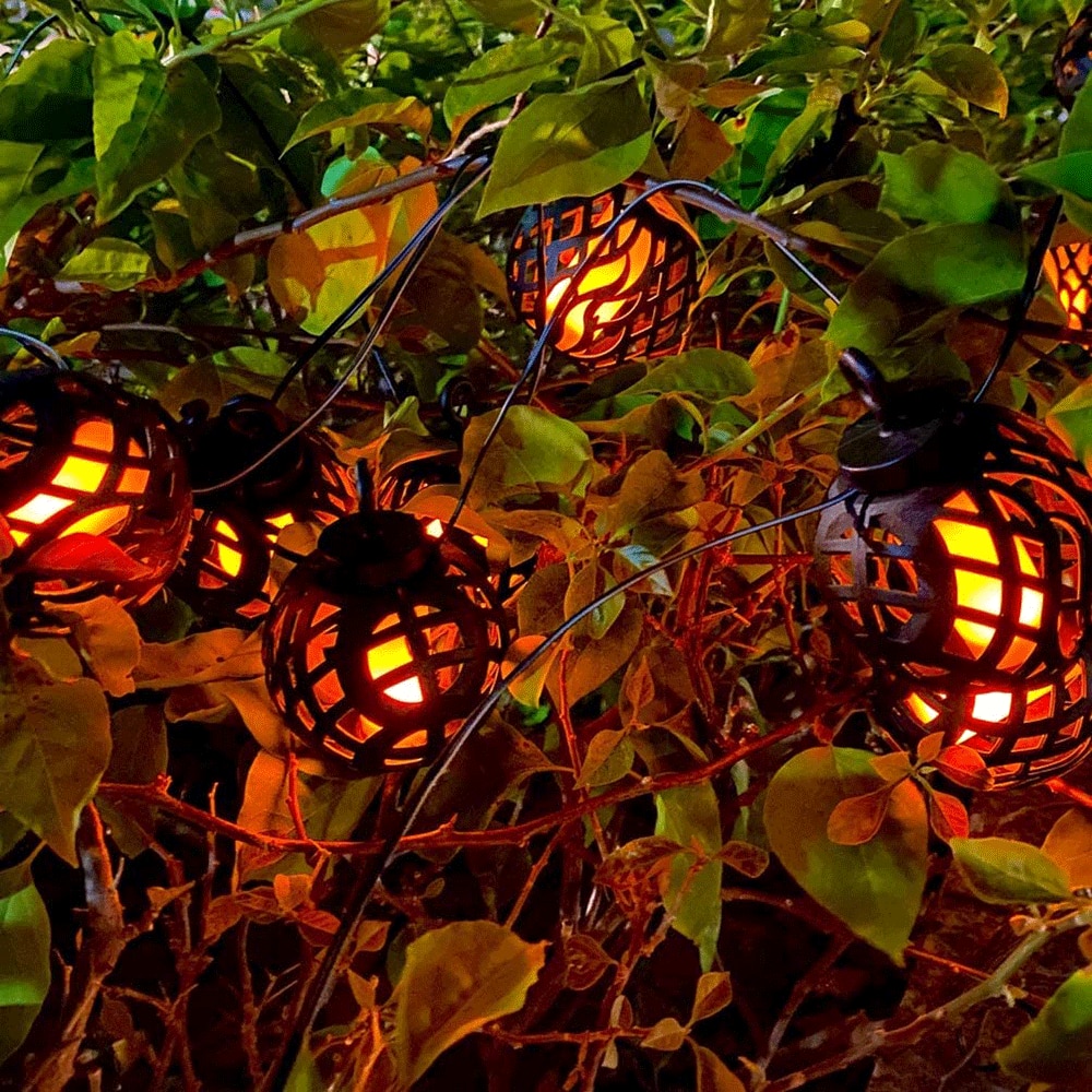 8 Bulbs Solar Flame Ball Lamp LED Outdoor Solar String Lights Waterproof Hanging Lantern Garden Yard Decoration Lamp Patio Light