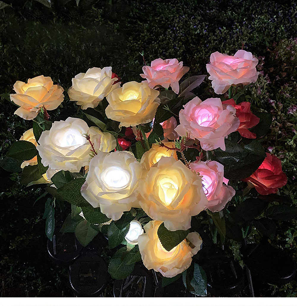 Solar Rose Flower Lamp LED Solar Garden Decoration Waterproof Outdoor Landscape Lawn Lamp Home Decorative Flower Night Lights