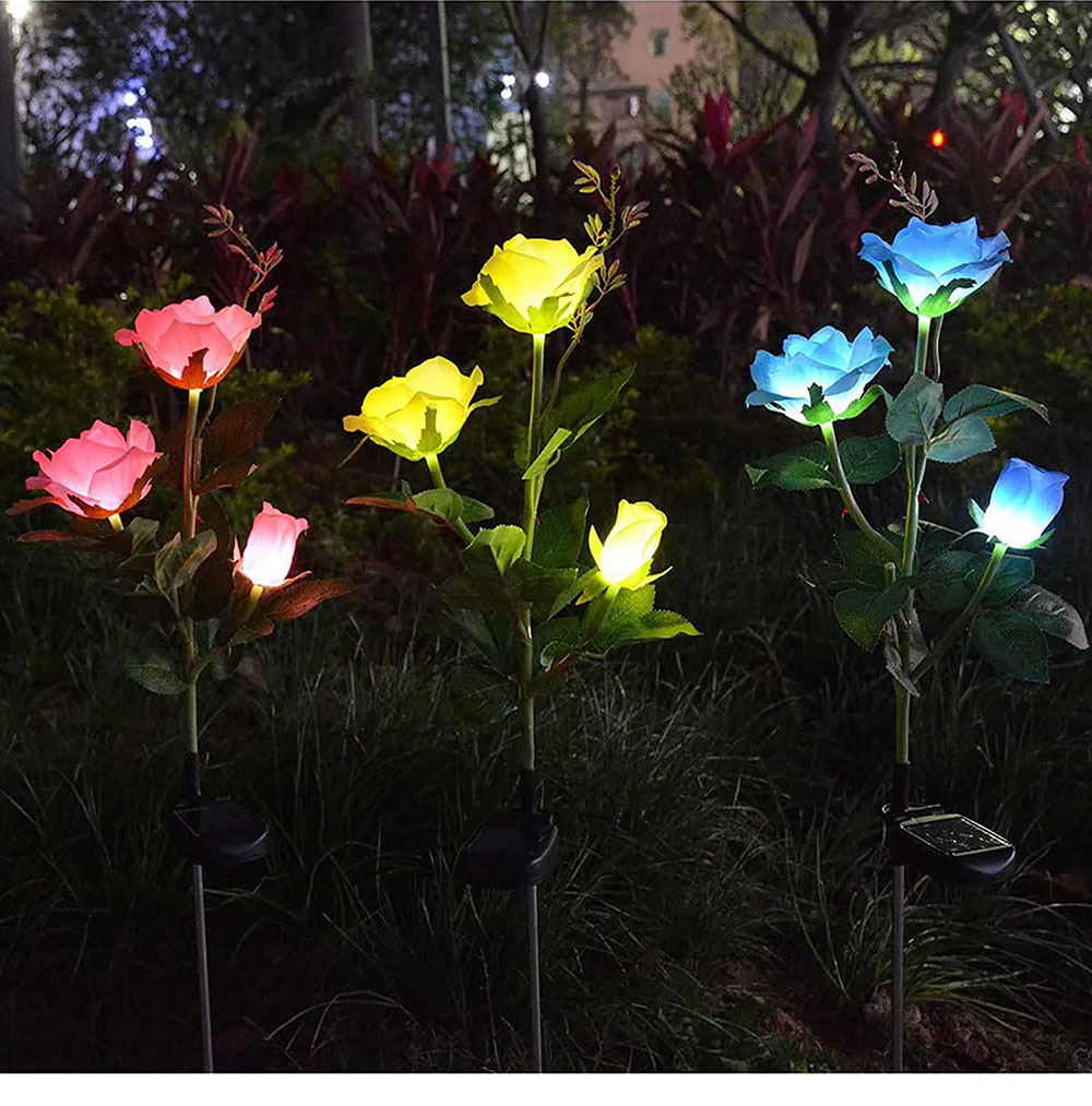 Solar Rose Flower Lamp LED Solar Garden Decoration Waterproof Outdoor Landscape Lawn Lamp Home Decorative Flower Night Lights