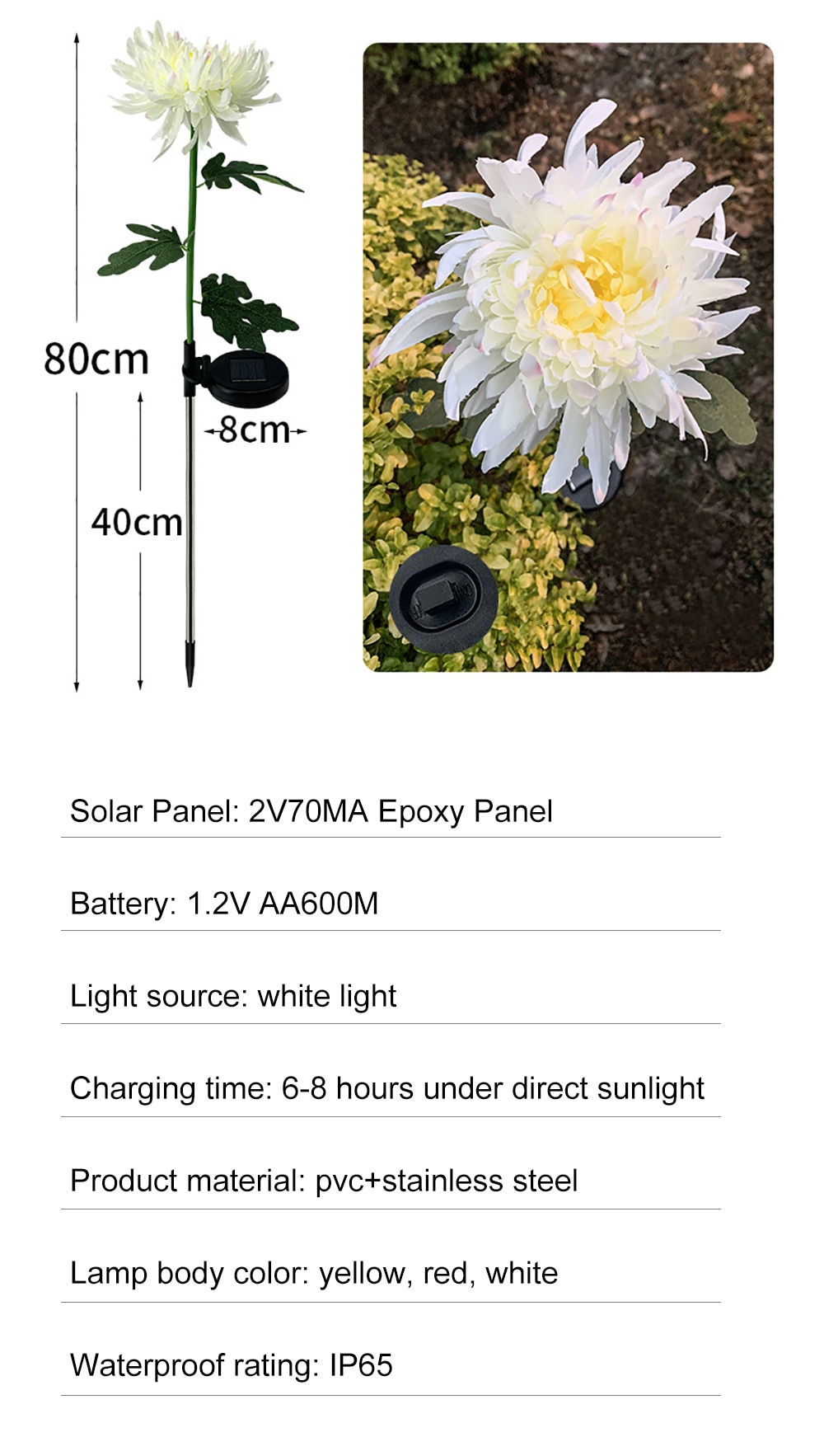 Solar Chrysanthemum Light Outdoor Garden Simulation Flower Grass Lights IP65 Waterproof Garden Floor Lamp Garden Decorative Lamp