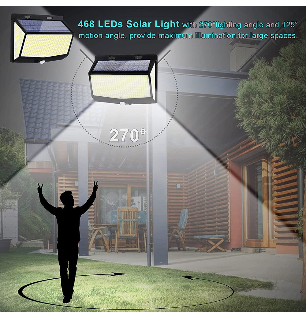 468 LED Super Bright Outdoor Solar Lamp Waterproof 3 Modes Motion Sensor Human Induction Solar Garden Light Yard Garage Lights