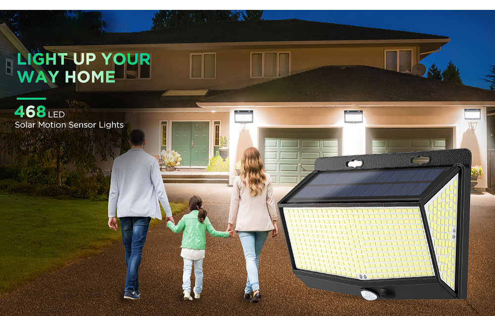 468 LED Super Bright Outdoor Solar Lamp Waterproof 3 Modes Motion Sensor Human Induction Solar Garden Light Yard Garage Lights