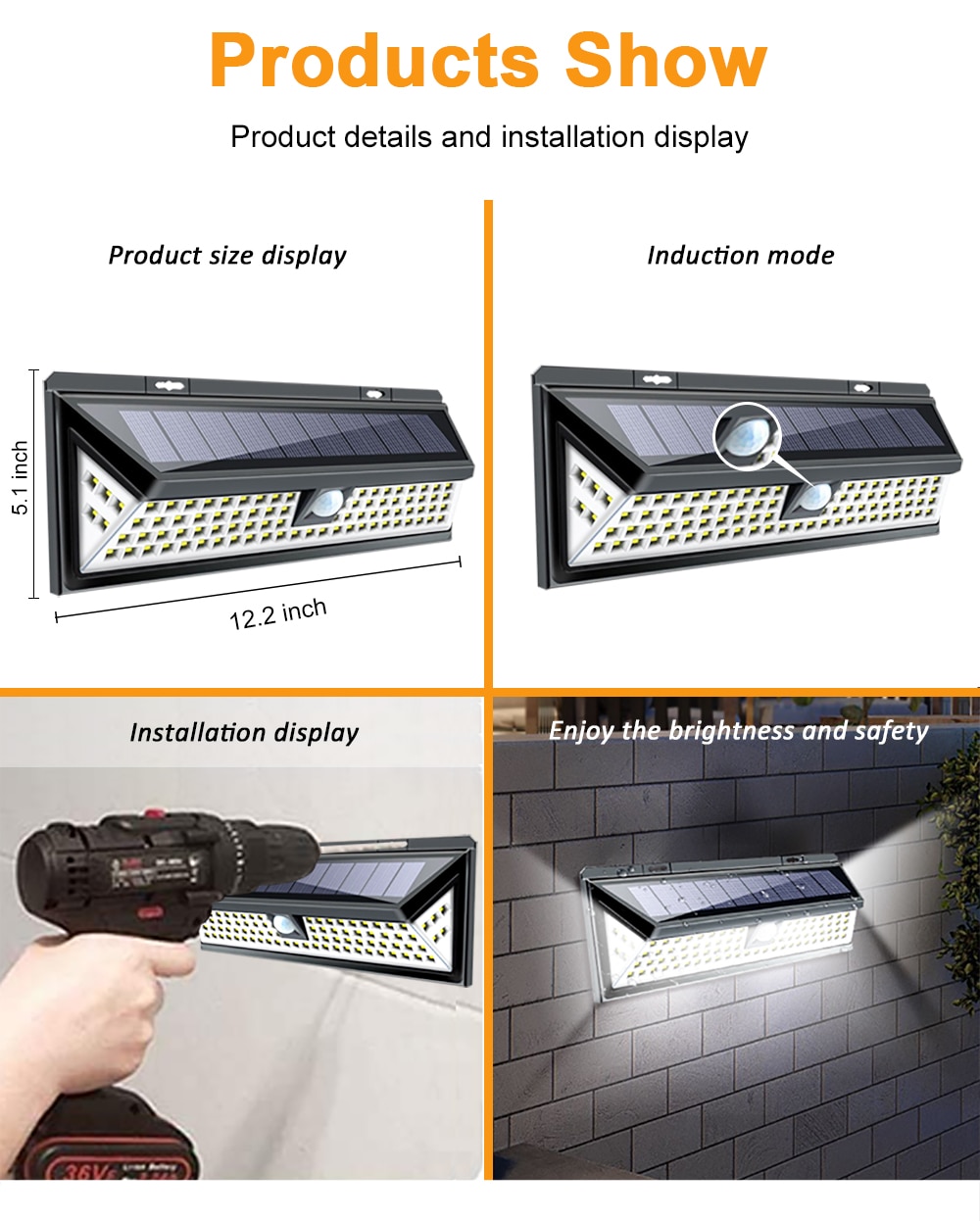 248 LED Solar Powered Outdoor Lamp 3 Modes Motion Sensor Security Lights Remote Control Waterproof Outdoor Wall Light for Garden