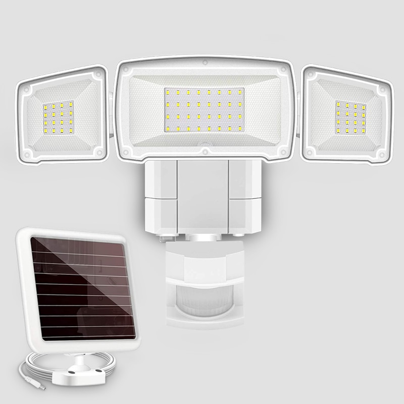 1500LM Super Bright LED Solar Security Light Outdoor Motion Sensor Adjustable Sensor Distance Flood Light with 3 Adjustable Head