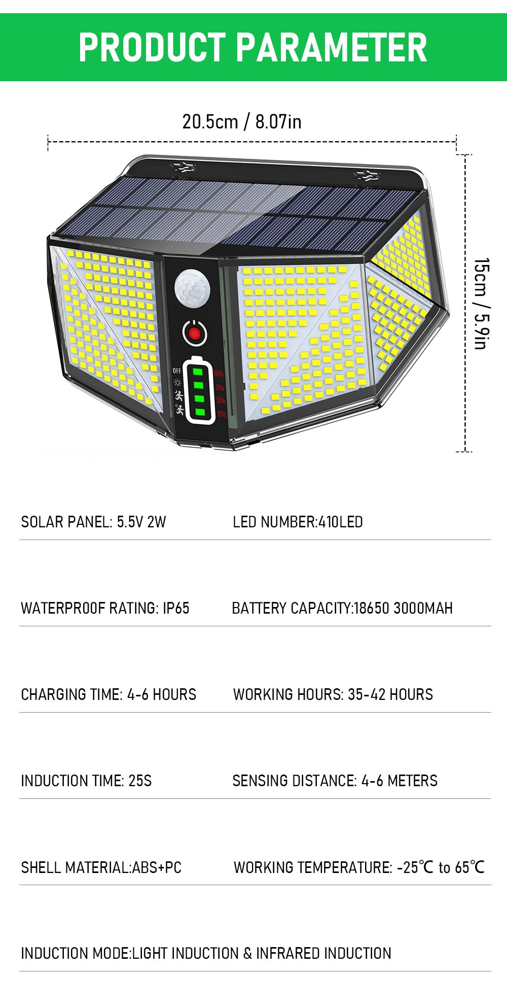 410 LED Outdoor Solar Lamp Motion Sensor Human Induction Garden Garage Light 3000mAh Lithium Battery Waterproof Solar Lights