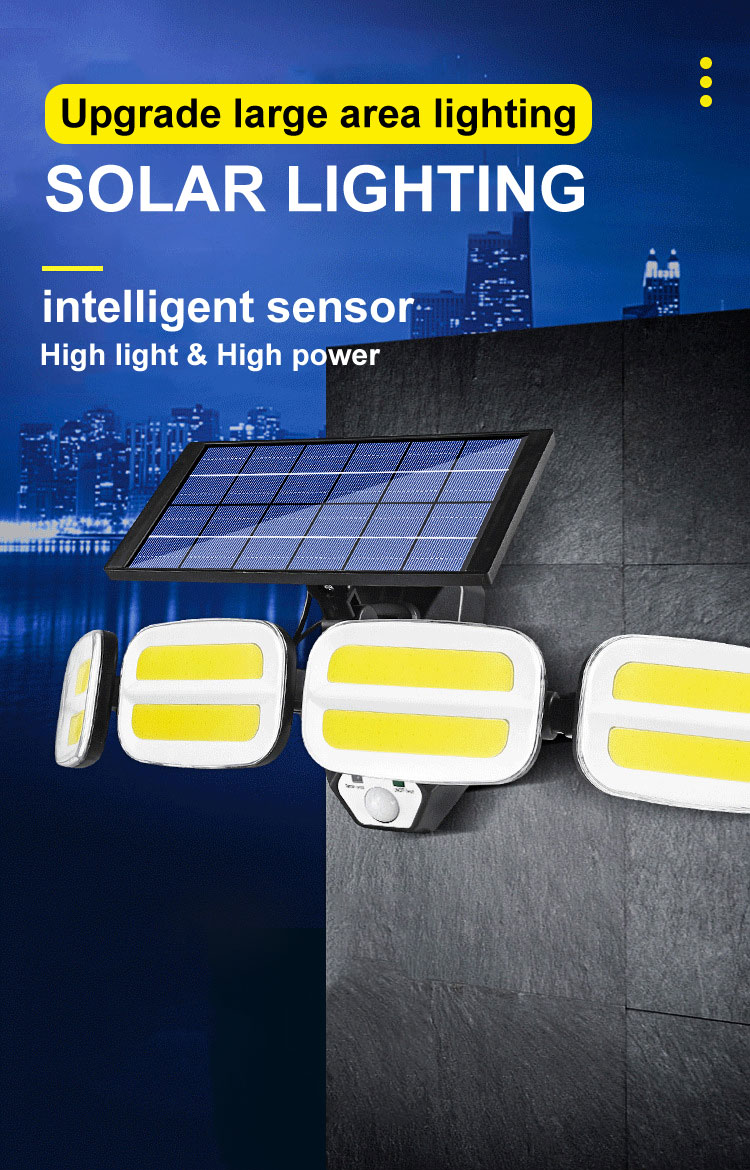 240COB Solar Outdoor Light Four Head Wide Angle Lighting Motion Sensor Solar Lamp Waterproof Garden Floodlight Lamp Wall Lamp