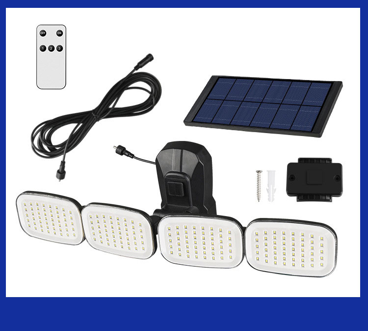 240COB Solar Outdoor Light Four Head Wide Angle Lighting Motion Sensor Solar Lamp Waterproof Garden Floodlight Lamp Wall Lamp