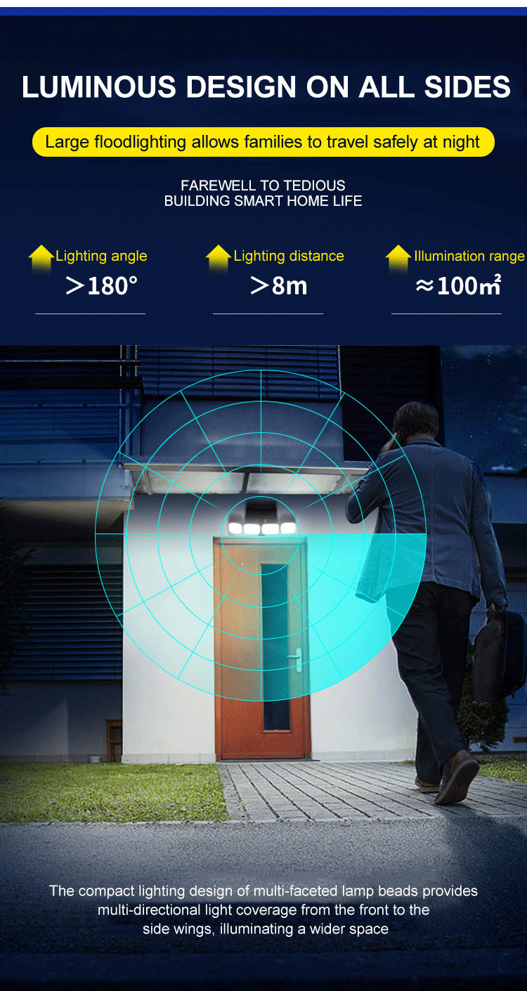 240COB Solar Outdoor Light Four Head Wide Angle Lighting Motion Sensor Solar Lamp Waterproof Garden Floodlight Lamp Wall Lamp