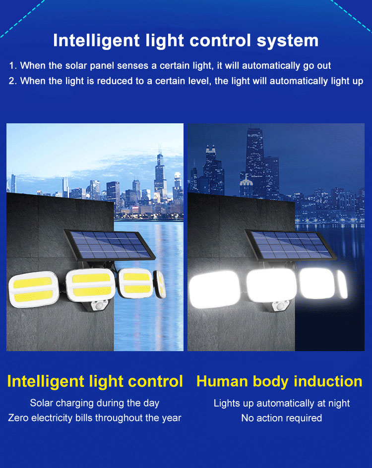 240COB Solar Outdoor Light Four Head Wide Angle Lighting Motion Sensor Solar Lamp Waterproof Garden Floodlight Lamp Wall Lamp