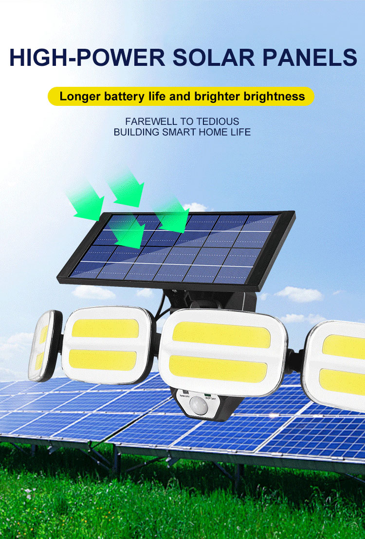 240COB Solar Outdoor Light Four Head Wide Angle Lighting Motion Sensor Solar Lamp Waterproof Garden Floodlight Lamp Wall Lamp