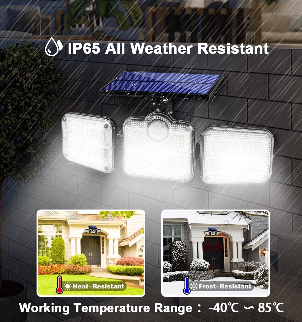 108 122 138 171 LED Solar Lights Outdoor 3 Head Motion Sensor 270 Wide Angle Illumination Waterproof Remote Control Wall Lamp