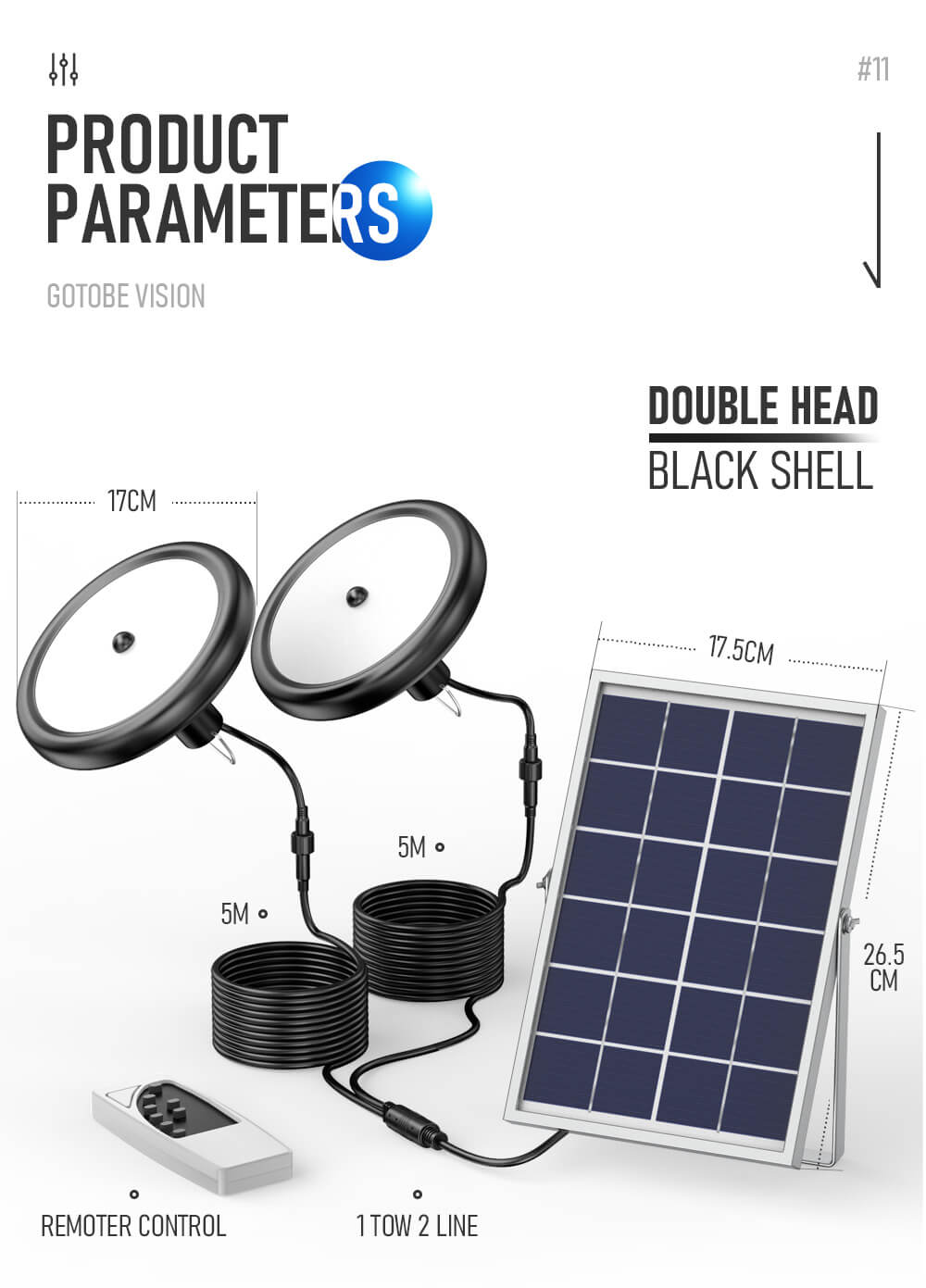 8800mAh Solar Outdoor Light Double Head 112 LED Motion Sensor Waterproof Solar Shed Light For Courtyard Garden Garage