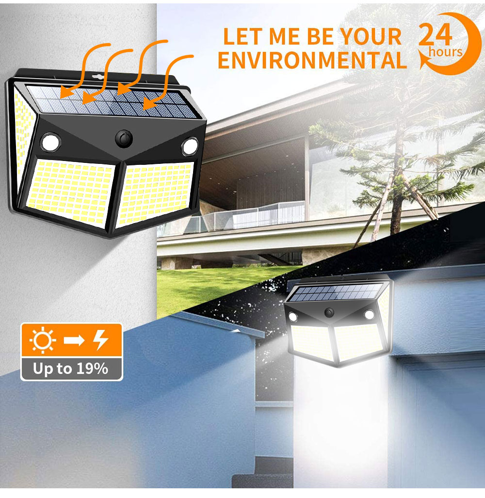 260 LED Super Bright Outdoor Solar Wall Lamp IP65 Waterproof Garden Lights PIR Motion Sensor Night Light For Courtyard Garage