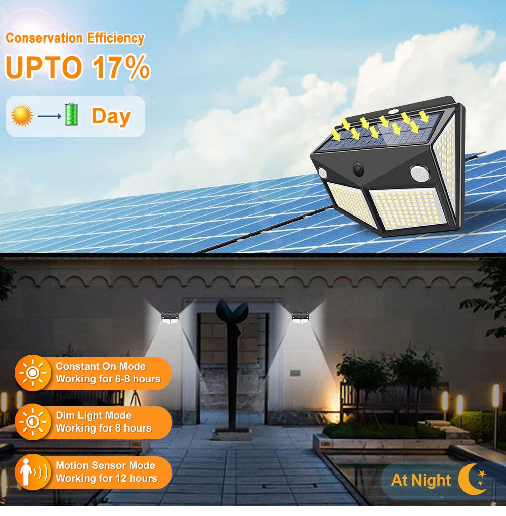 260 LED Super Bright Outdoor Solar Wall Lamp IP65 Waterproof Garden Lights PIR Motion Sensor Night Light For Courtyard Garage