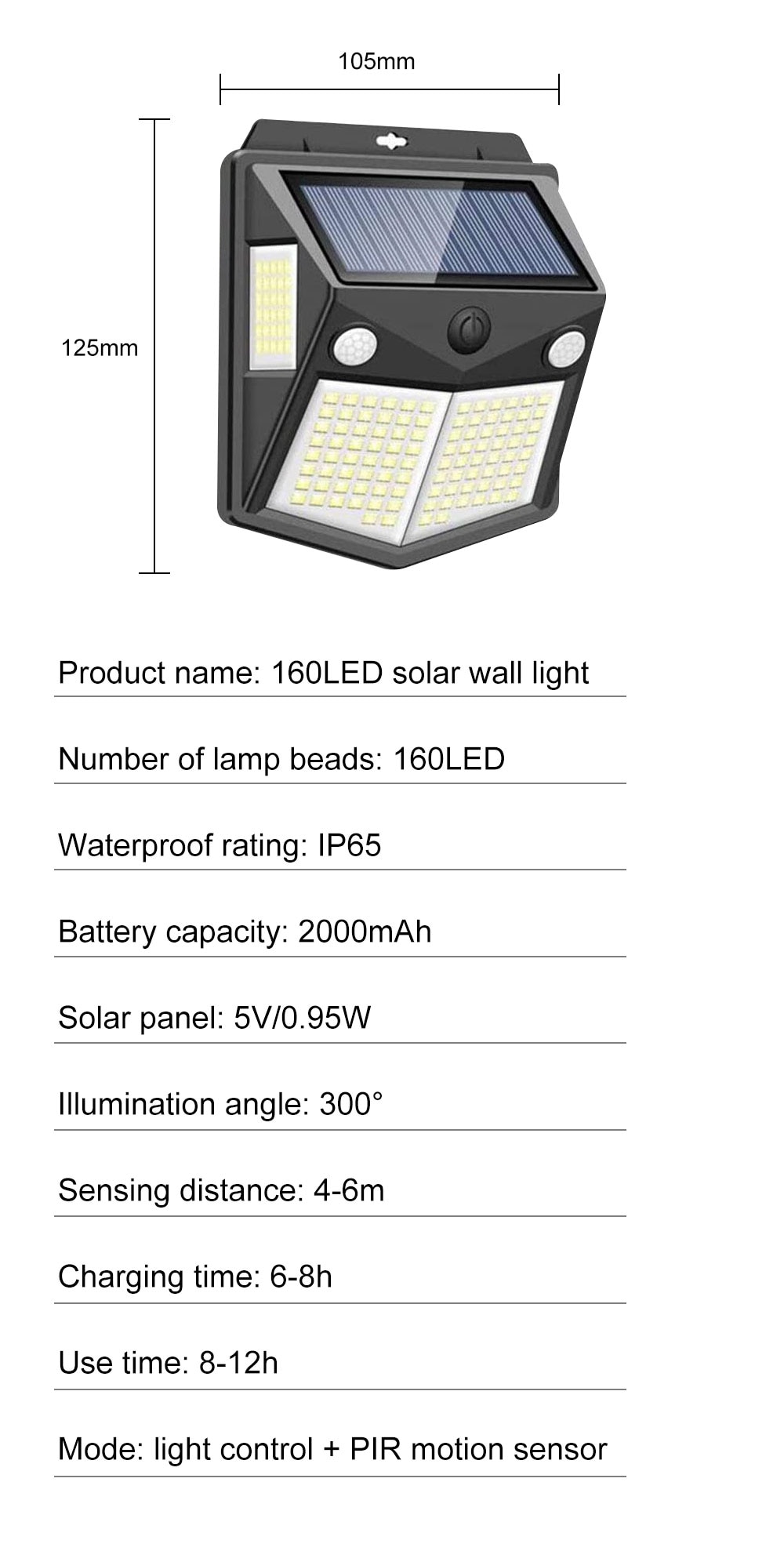 260 LED Super Bright Outdoor Solar Wall Lamp IP65 Waterproof Garden Lights PIR Motion Sensor Night Light For Courtyard Garage