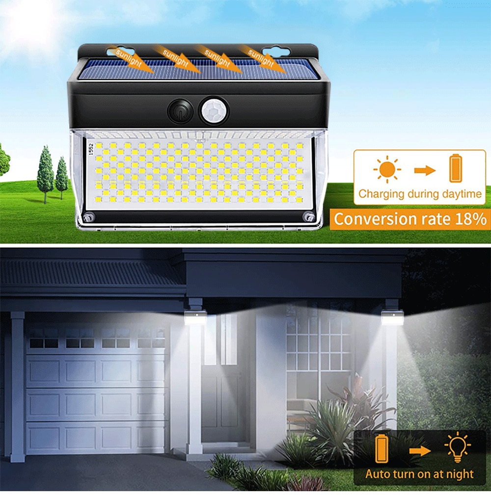 262 LED Solar Light Outdoor Solar Powered Waterproof PIR Motion Sensor Street Light 3 Modes Super Bright Wall Lamp for Garden