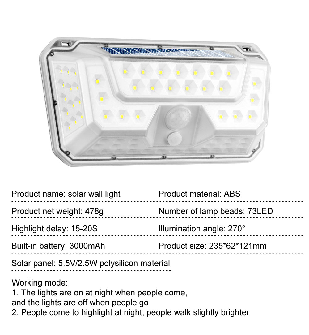 White LED Solar Light Outdoor PIR Motion Sensor Waterproof Solar Powered Street Light Super Bright Wall Lamp for Garden