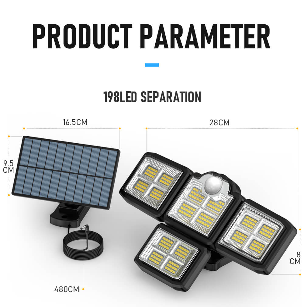 192 198 LED Outdoor Solar Lights 4 Head Motion Sensor 270 Wide Angle Lighting Waterproof Remote Control Solar Garden Wall Lamp