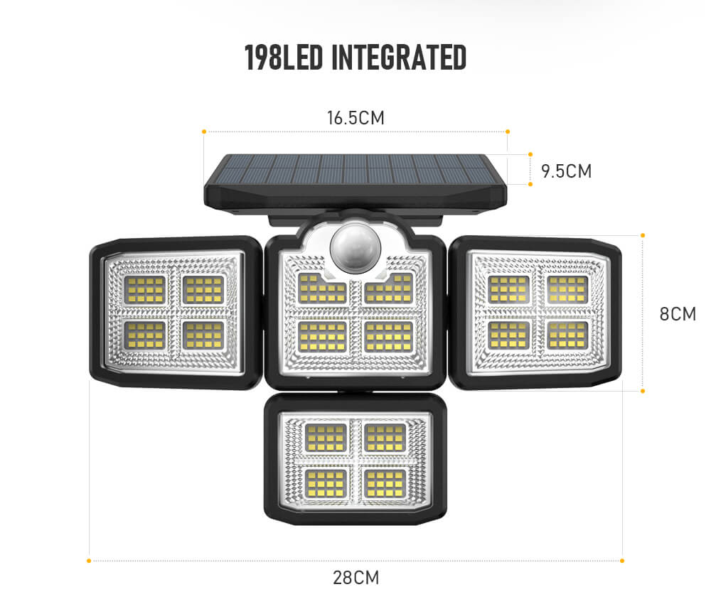 192 198 LED Outdoor Solar Lights 4 Head Motion Sensor 270 Wide Angle Lighting Waterproof Remote Control Solar Garden Wall Lamp