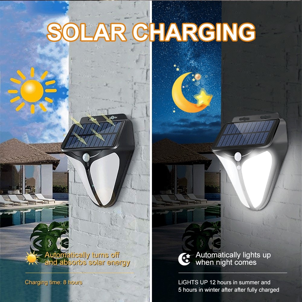 LED Solar Light Outdoor Solar Lamp PIR Motion Sensor Solar Powered Waterproof Sunlight Wall Lights for Garage Garden Decoration