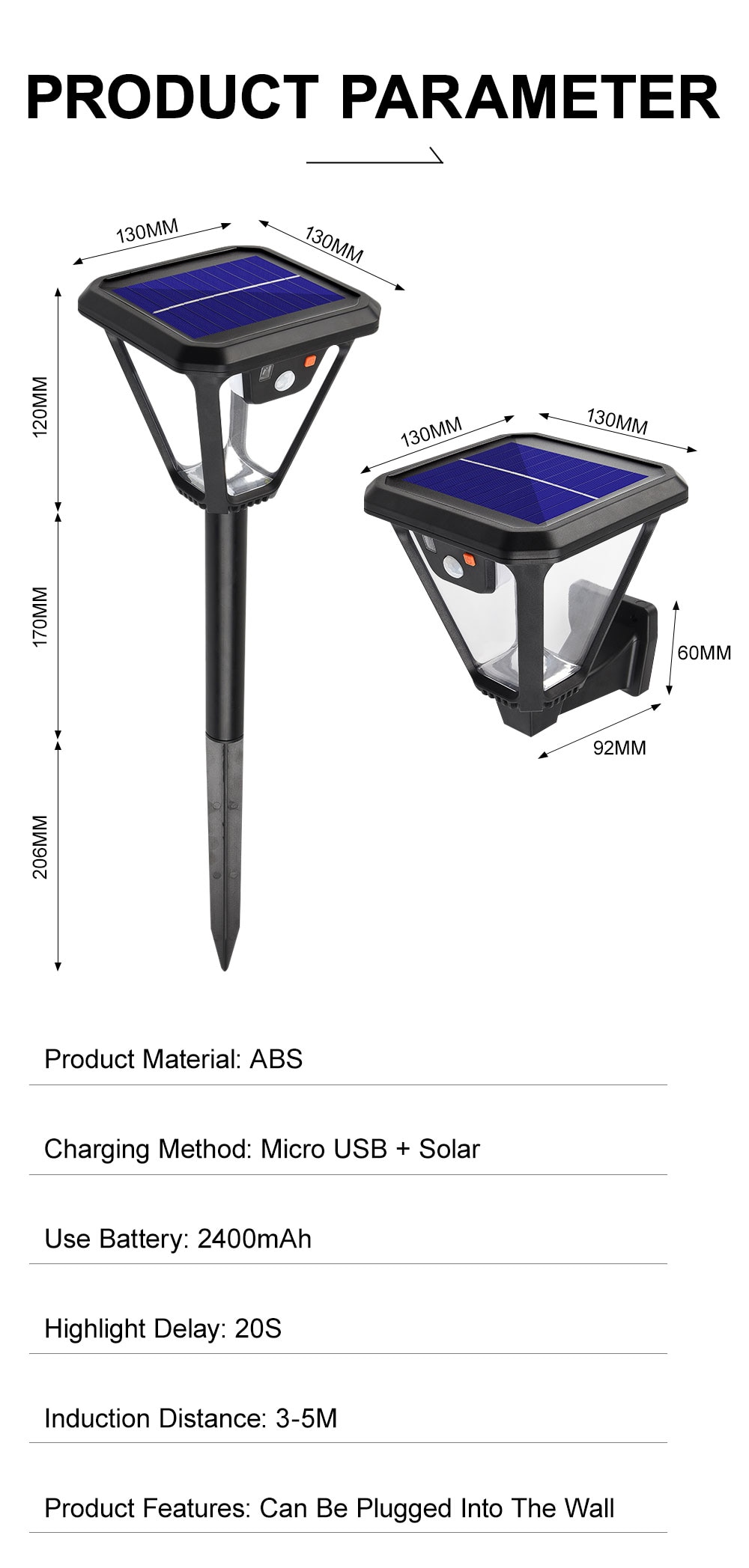 100 LED Solar Lantern Outdoor Solar Wall Lights 2 Color 360° Angle Illumination Solar Moiton sensor LawnLights with USB Charging