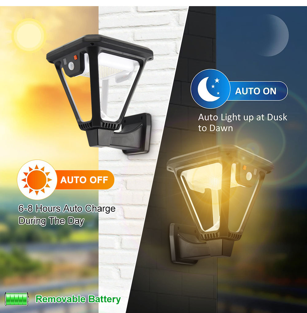 100 LED Solar Lantern Outdoor Solar Wall Lights 2 Color 360° Angle Illumination Solar Moiton sensor LawnLights with USB Charging