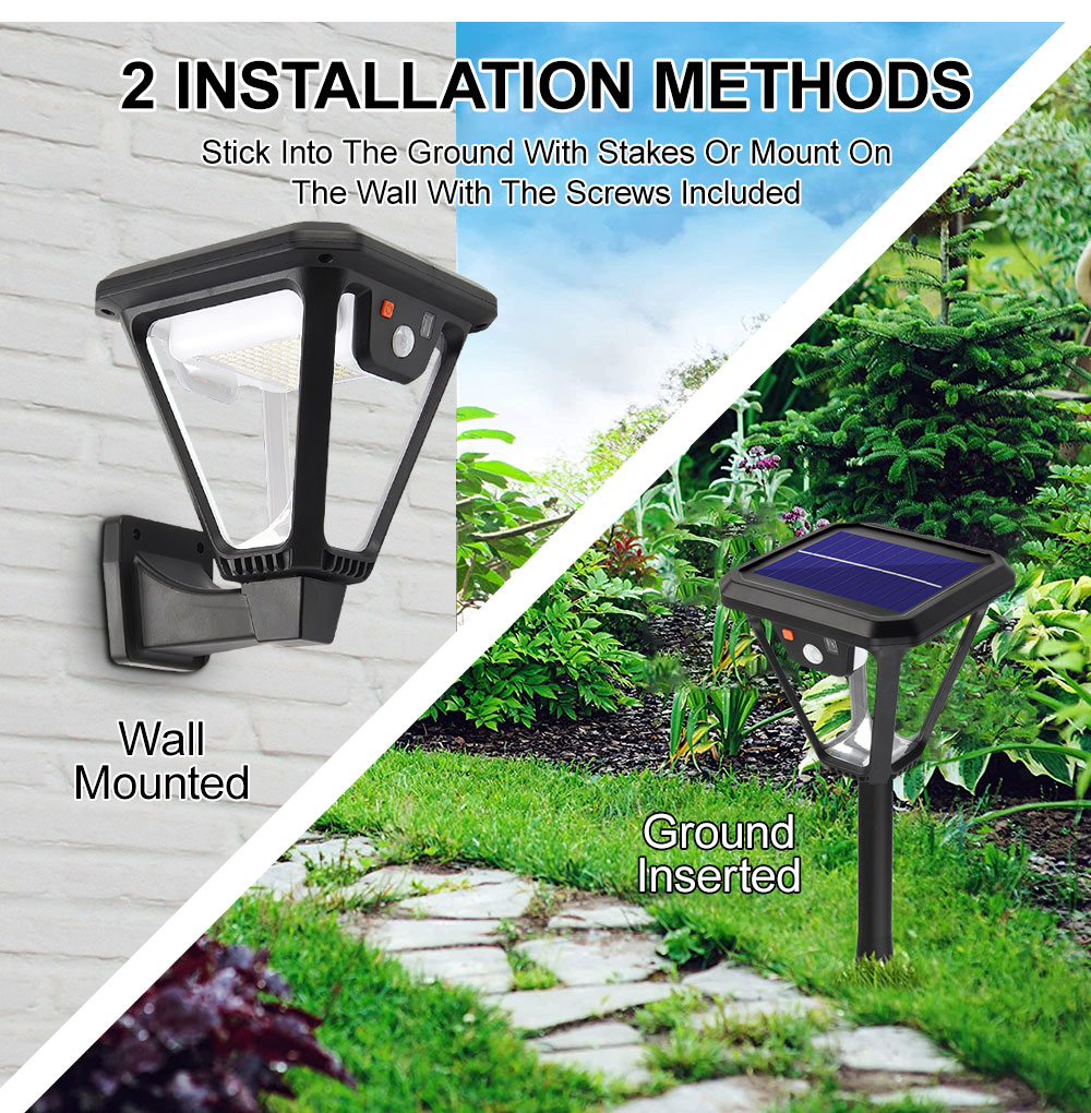 100 LED Solar Lantern Outdoor Solar Wall Lights 2 Color 360° Angle Illumination Solar Moiton sensor LawnLights with USB Charging