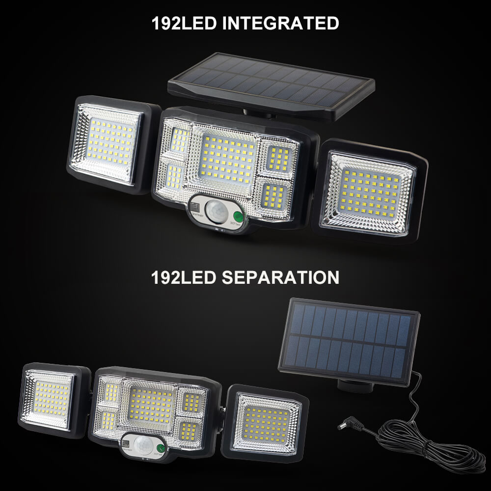 192 LED COB Separation Solar Lights Outdoor 3 Head Motion Sensor Wide Angle Lighting Waterproof Remote Control Solar Wall Lamp