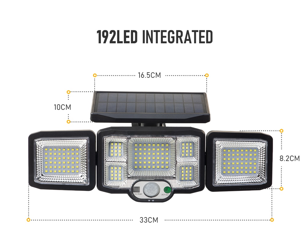 192 LED COB Separation Solar Lights Outdoor 3 Head Motion Sensor Wide Angle Lighting Waterproof Remote Control Solar Wall Lamp