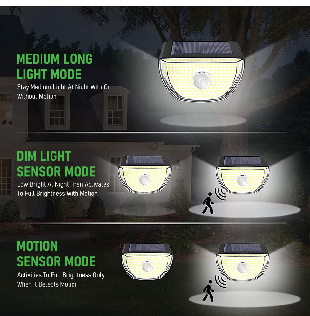 200 LED Super Bright Outdoor Solar Lamp Waterproof 3 Modes Motion Sensor Human Induction Solar Garden Light Yard Garage Lights