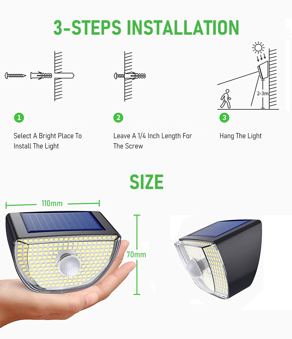 200 LED Super Bright Outdoor Solar Lamp Waterproof 3 Modes Motion Sensor Human Induction Solar Garden Light Yard Garage Lights