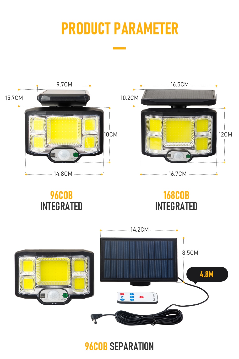 96 168 LED COB Outdoor Solar Light IP65 Waterproof Motion Sensor Security Light Super Bright Solar Garden Lamp Solar Wall Lights