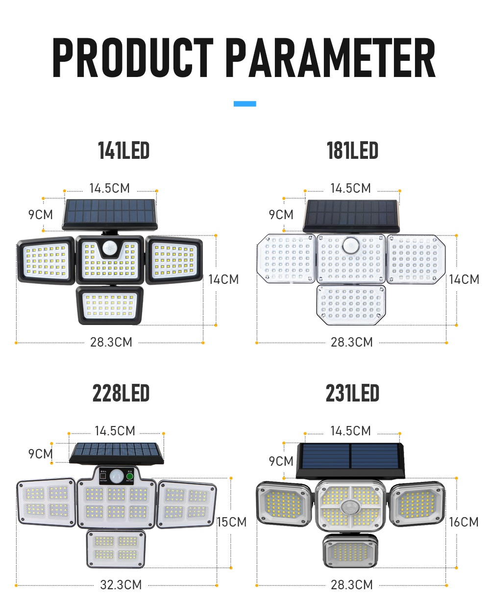 168/181/186/228/231 LED Outdoor Solar Lights Motion Sensor Wide Angle Lighting Remote Control Waterproof Solar Garden Wall Lamp