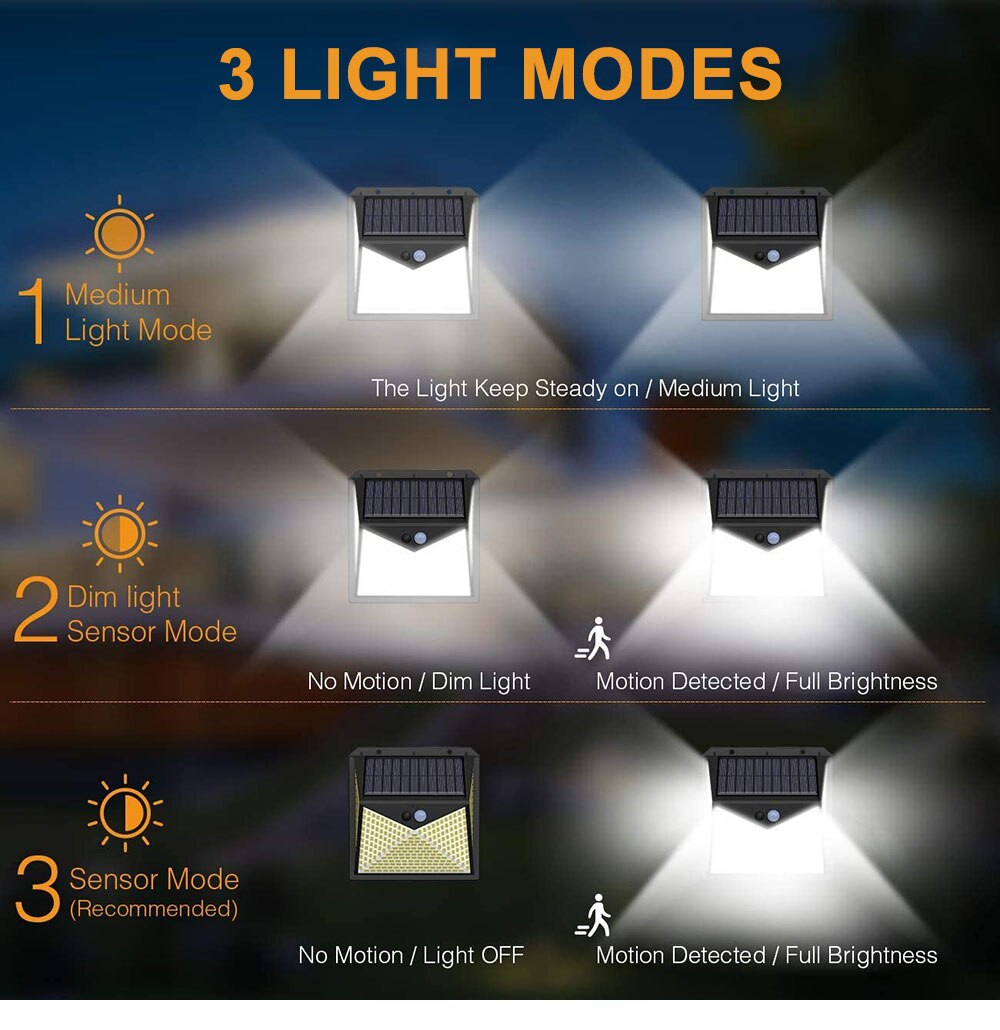 350 LED Outdoor Super Bright Solar Light IP65 Waterproof PIR Motion Sensor Street Light 3 Modes Garden Wall Lamp Night Lamp