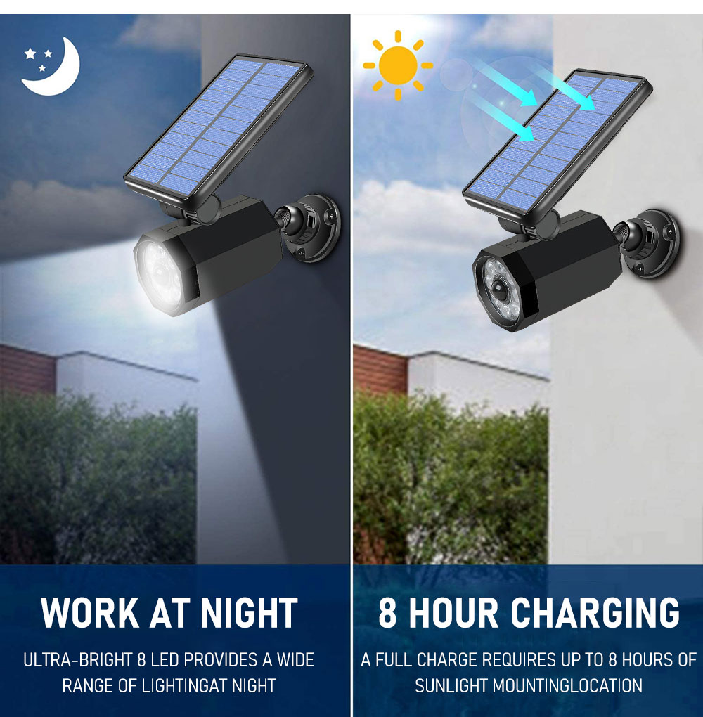 LED Outdoor Analog Monitor Solar Lights PIR Human Induction Rotatable Wall Lamp Waterproof Spotlight for Garden Path Frontdoor