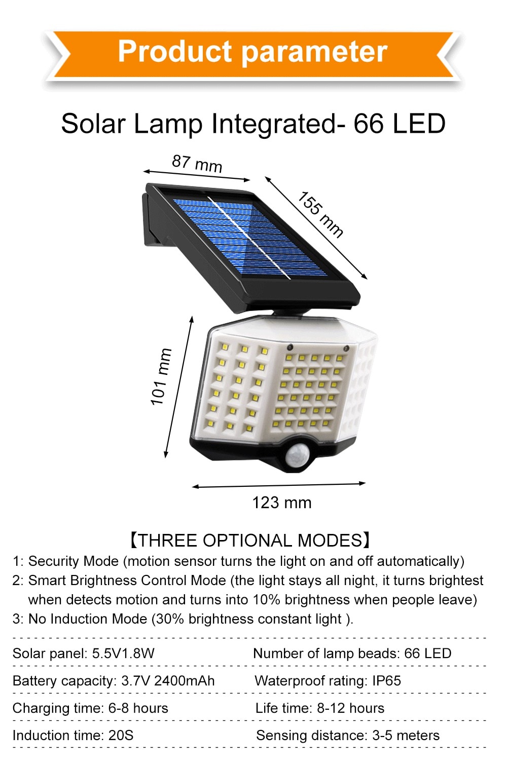 66 LED/COB Super Bright Solar Light Outdoor PIR Motion Sensor Street Light Solar Powered IP65 Waterproof Lamp for Garage Garden