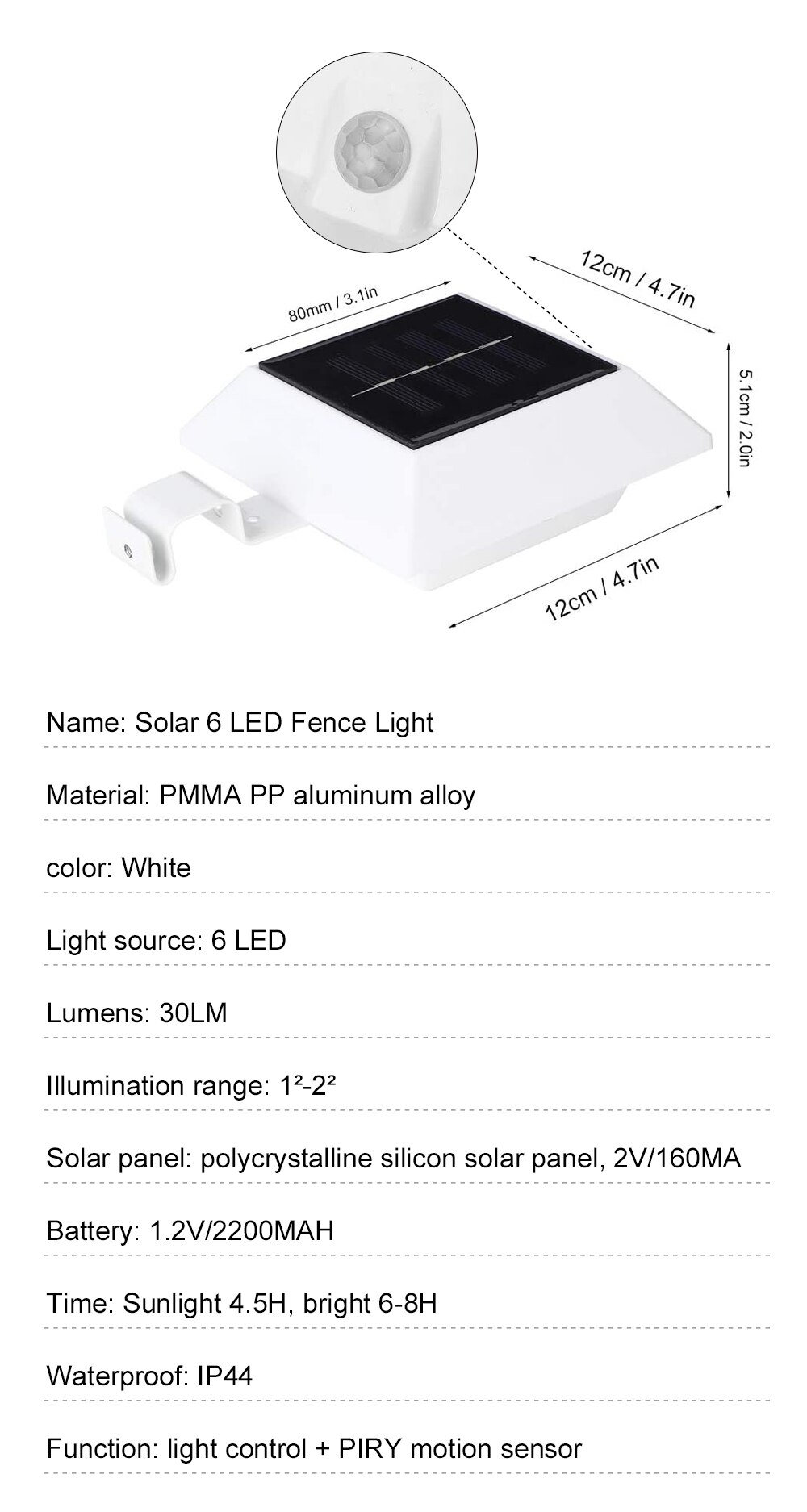 Outdoor PIR Motion Sensing Solar Light Fence IP44 Waterproof Night Light For Garden Decoration Gate Fence Wall Courtyard Cottage