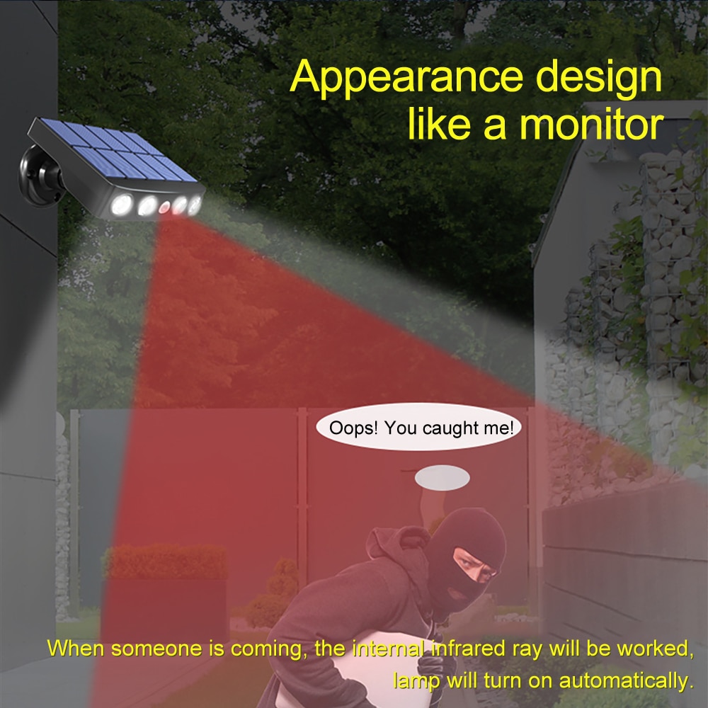 Solar Motion Sensor Outdoor Lamp Imitation Monitoring Design 4LED Waterproof Solar Light Wall Lamp for Garden Patio Yard Porch