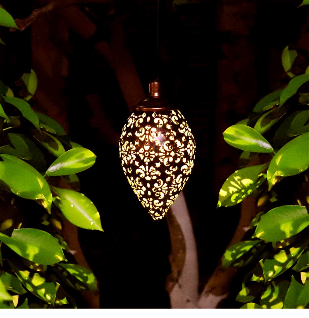 Solar LED Lron Art Hollow Water Drop Light/Olive Lamp Hanging Projector Lamp Solar Light Outdoor Decorative Lamp For Garden Yard