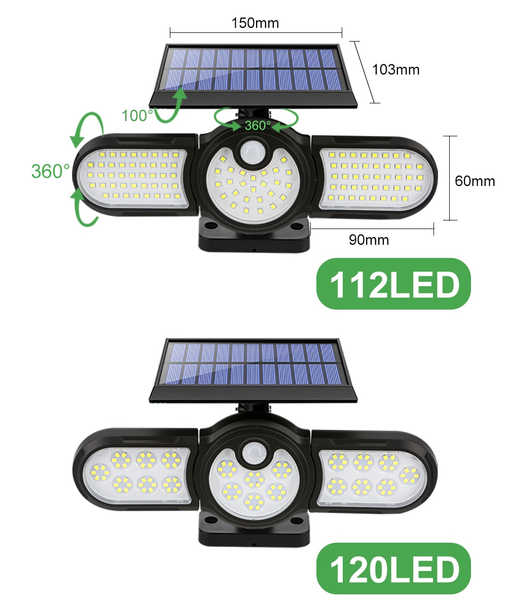 LED Outdoor Solar Lamp Multiple Heads Lighting Lawn Ground Light Motion Sensor Human Induction 3 Modes Spotlights Garden Lights