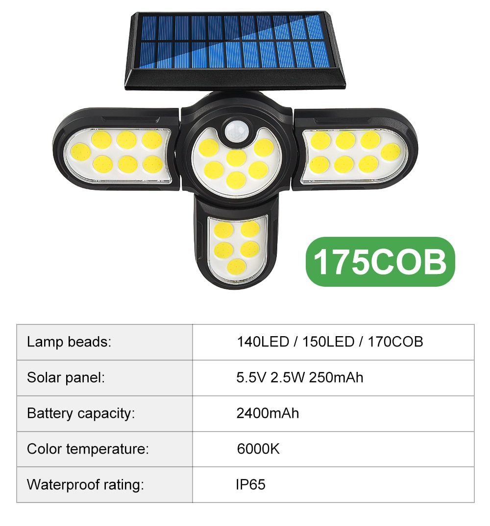 LED Outdoor Solar Lamp Multiple Heads Lighting Lawn Ground Light Motion Sensor Human Induction 3 Modes Spotlights Garden Lights