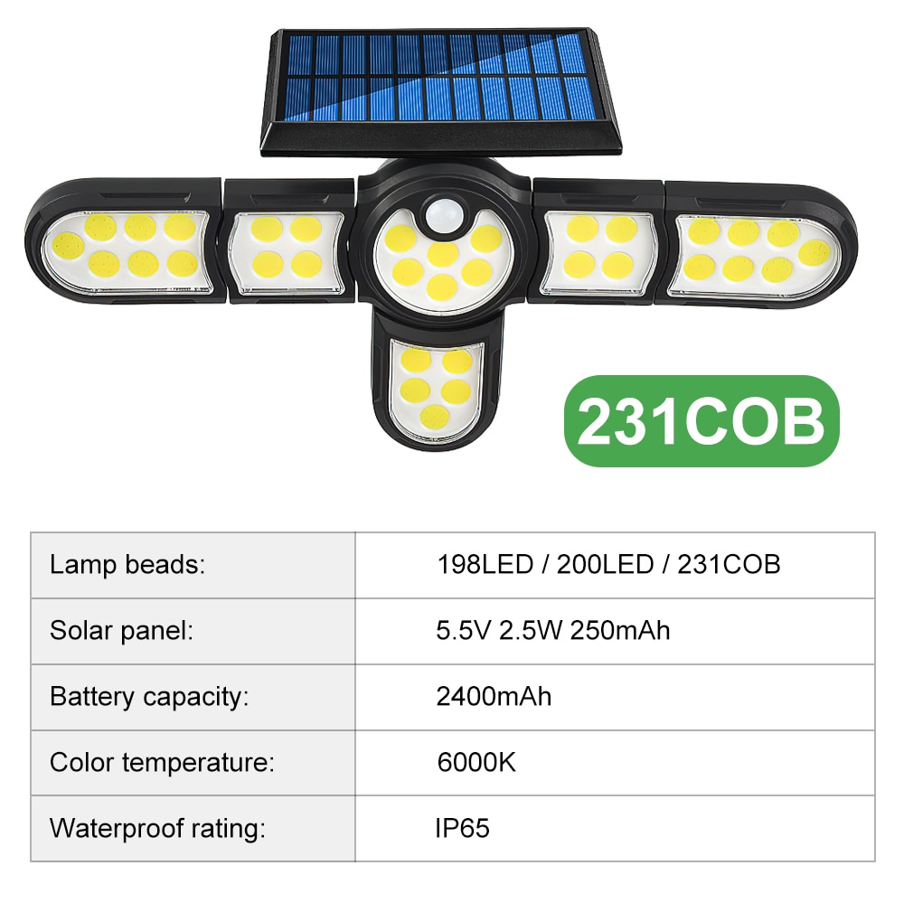 LED Outdoor Solar Lamp Multiple Heads Lighting Lawn Ground Light Motion Sensor Human Induction 3 Modes Spotlights Garden Lights