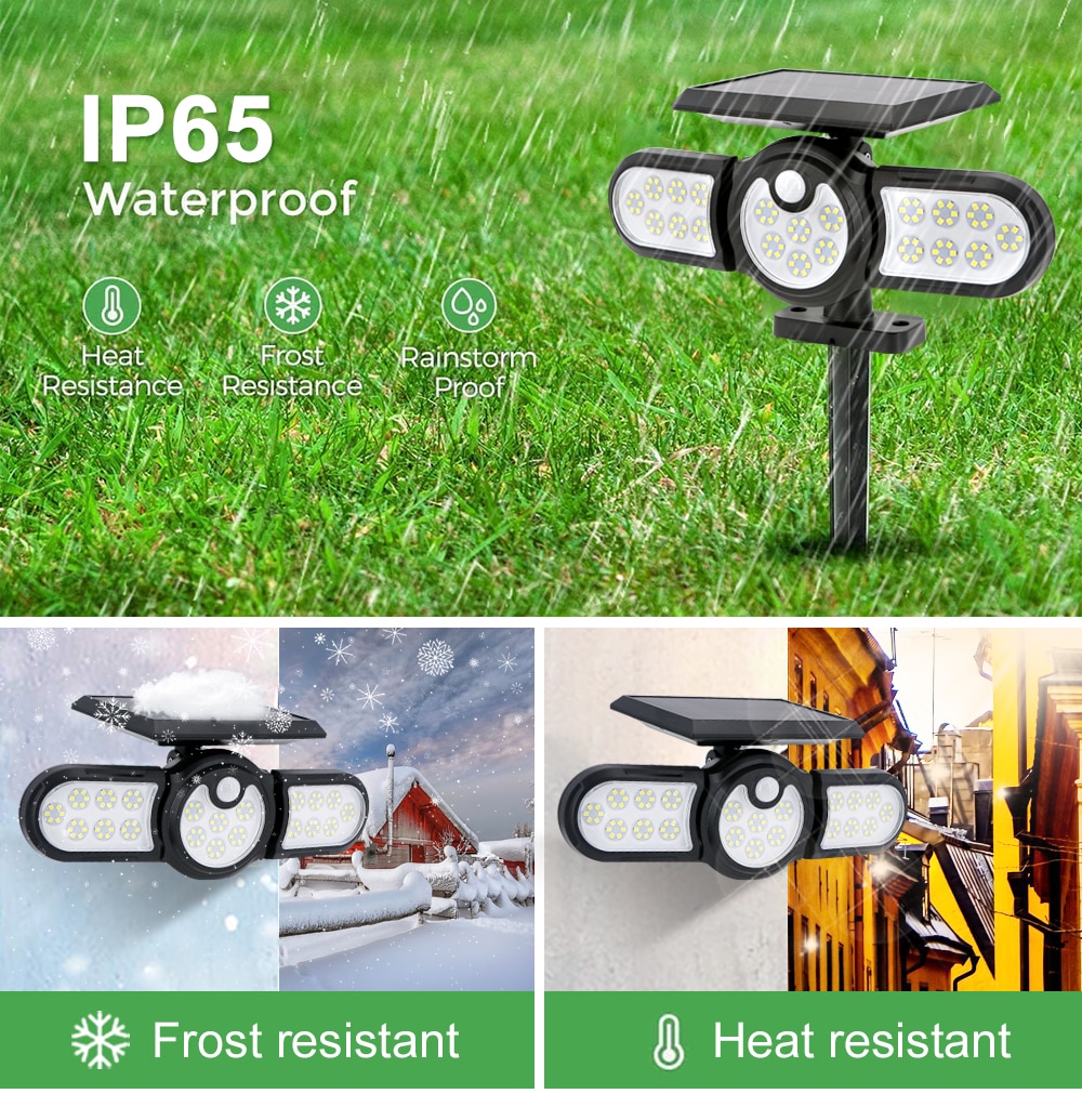 LED Outdoor Solar Lamp Multiple Heads Lighting Lawn Ground Light Motion Sensor Human Induction 3 Modes Spotlights Garden Lights