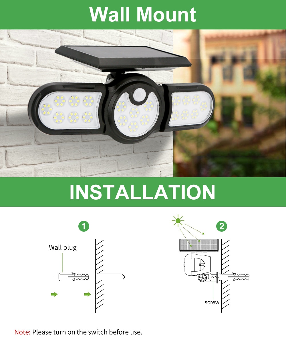 LED Outdoor Solar Lamp Multiple Heads Lighting Lawn Ground Light Motion Sensor Human Induction 3 Modes Spotlights Garden Lights