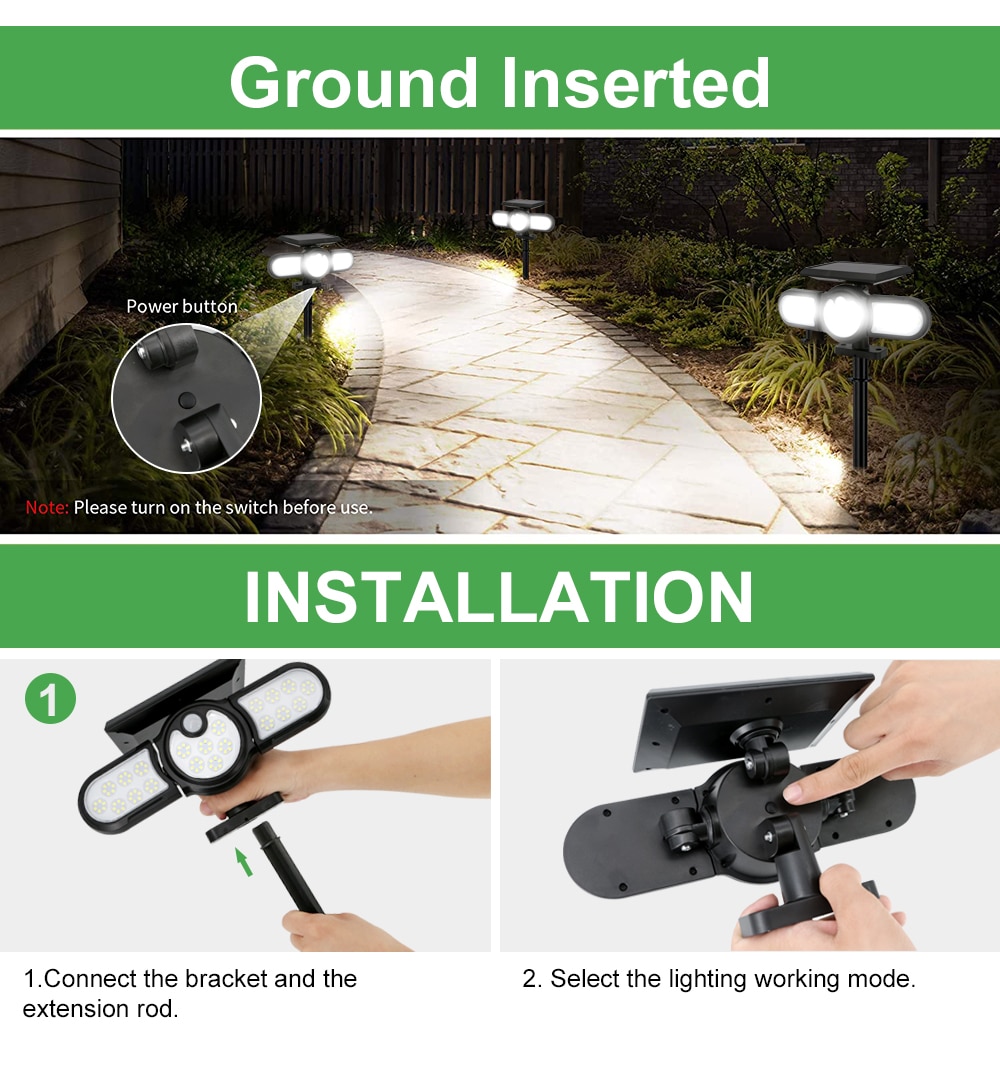 LED Outdoor Solar Lamp Multiple Heads Lighting Lawn Ground Light Motion Sensor Human Induction 3 Modes Spotlights Garden Lights